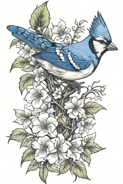 half sleeve male floral with blue jay vines tree  tattoo design idea