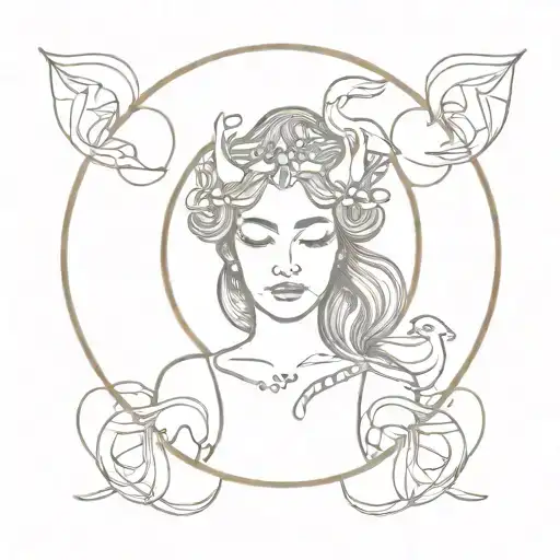 Pisces goddess surrounded tattoo design idea