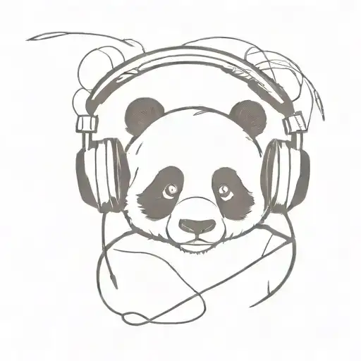 A minimalist tattoo of a panda wearing headphones and listening to music tattoo design idea