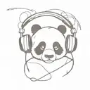 A minimalist tattoo of a panda wearing headphones and listening to music tattoo design idea