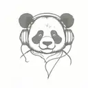 A minimalist tattoo of a panda wearing headphones and listening to music tattoo design idea