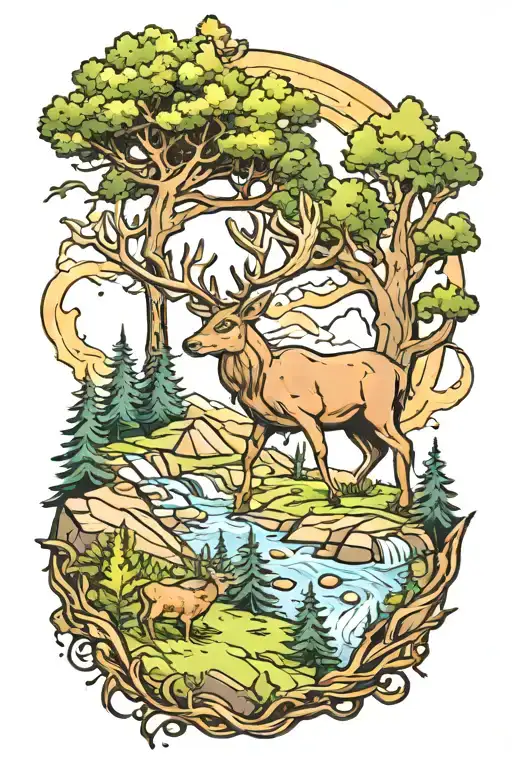 deer cliff forest  tattoo design idea
