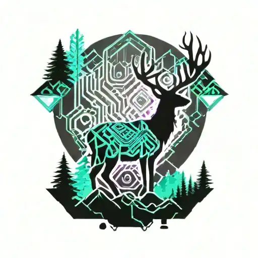 deer cliff forest landscape tattoo design idea