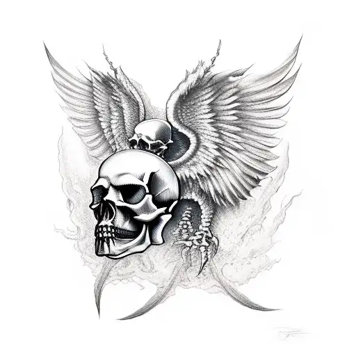 Three skull with devil wings tattoo design idea