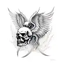 Three skull with devil wings tattoo design idea