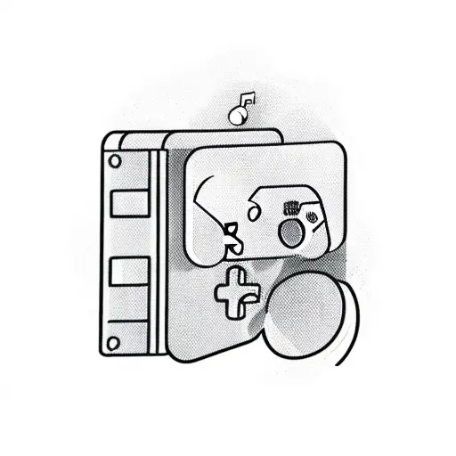 A new-school tattoo of a manager controlling a gaming console with musical notes tattoo design idea