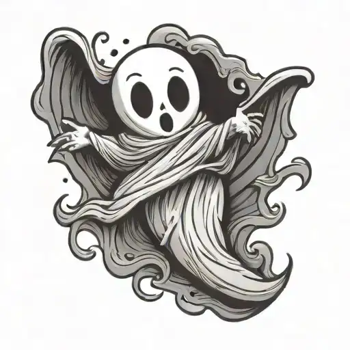 cute cartoon ghost flying tattoo design idea