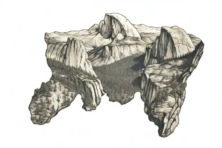 guitars shaped Yosemite half dome tattoo design idea