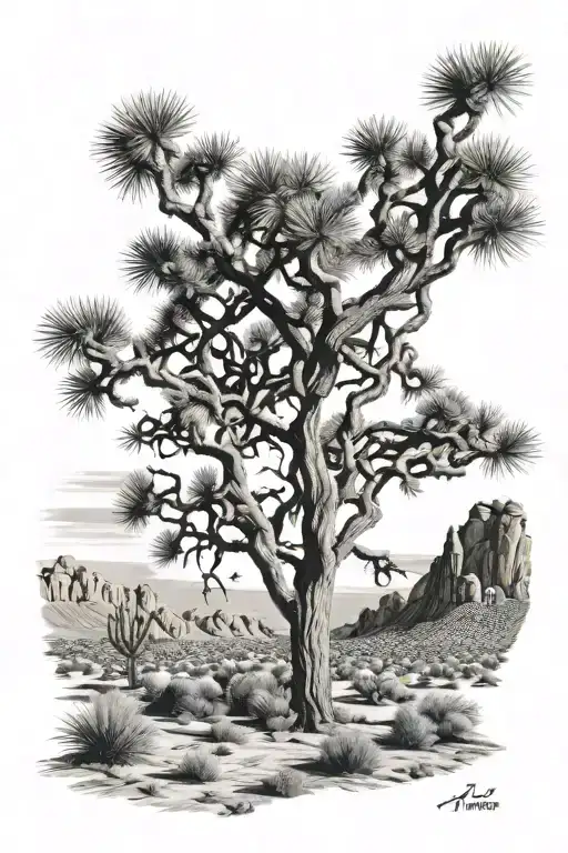 joshua tree with quote "say when" tattoo design idea