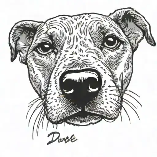dog nose with name written tattoo design idea