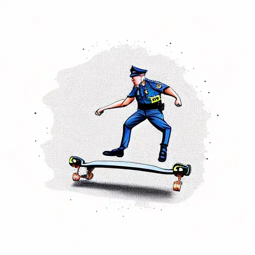 Police officer doing a kickflip on a skateboard tattoo design idea