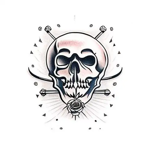 blackwork aerican traditional skull tattoo design idea
