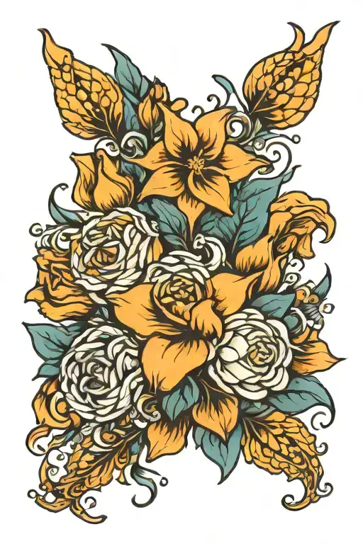 Aquarius Pisces flower bouquet tattoo design idea