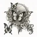 An intricate tattoo design symbolizing faith and self growth, with elements of butterflies to represent transformation and growth tattoo design idea