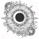 A celestial-themed tattoo featuring a sun, moon, and stars intertwined with a cross symbolizing faith and self growth tattoo design idea