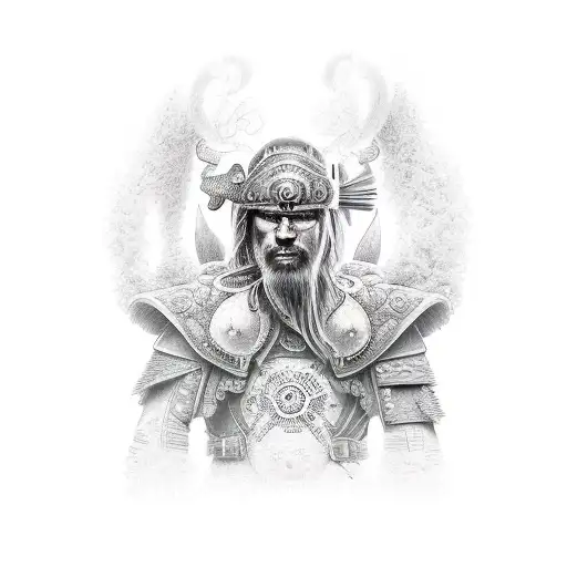 warrior in garden tattoo design idea