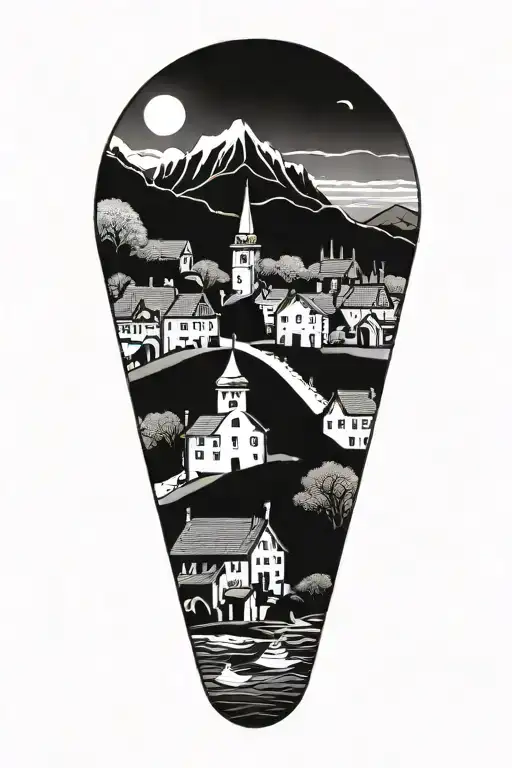 contrast between village and city tattoo design idea