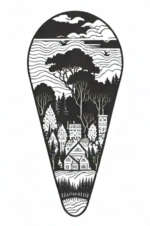 contrast between forrest and city tattoo design idea