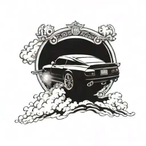 sports car with number 48 drifting into heaven gates tattoo design idea