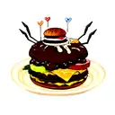 chocolate spider with burger tattoo design idea