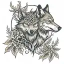 wolf and deer head with trees tattoo design idea