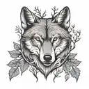 wolf and deer head with trees tattoo design idea