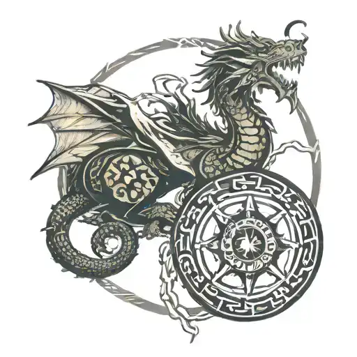 vegvisir and ouroboros dragon tattoo design idea
