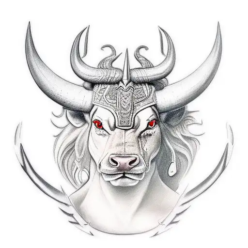 A realistic depiction of a warrior atop a powerful bull, showcasing their strength and determination tattoo design idea