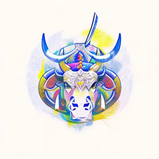A fierce warrior riding a majestic bull into battle tattoo design idea