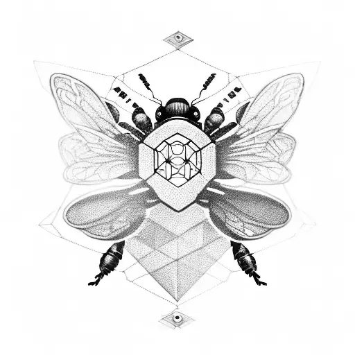 A cyber-themed bee with circuitry wings tattoo design idea