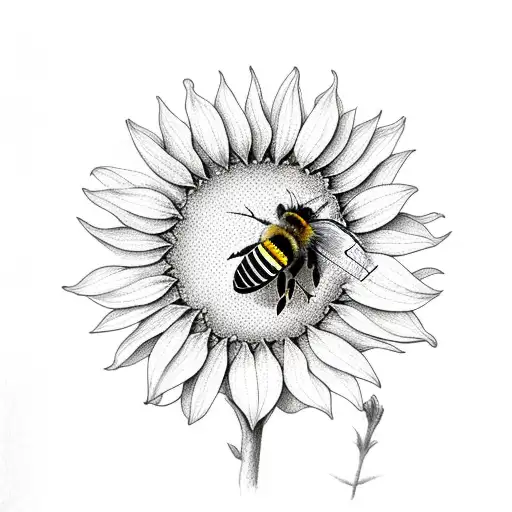 a bee and a butterfly and a sunflower  tattoo design idea