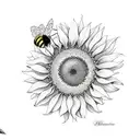 a bee and a butterfly and a sunflower  tattoo design idea