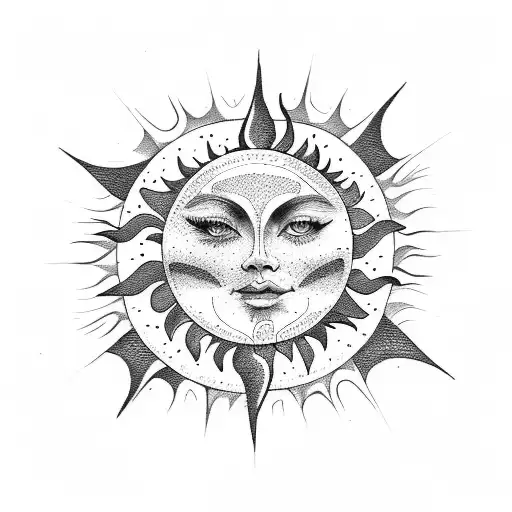 moon and sun line  tattoo design idea