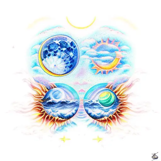 moon and sun ocean theme  tattoo design idea