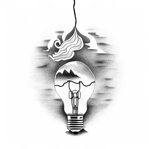 light bulb with sea waves tattoo design idea