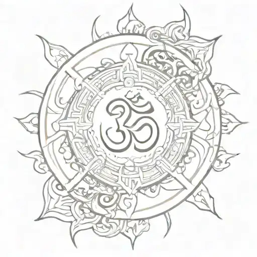 Tibetan OM syllable Cyber sigilism style no mandala tattoo design idea