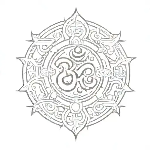 Tibetan OM syllable Cyber sigilism style tattoo design idea