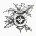 A coffee bean morphing into a compass, symbolizing navigating through life's challenges with the help of coffee tattoo design idea