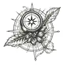 A coffee bean morphing into a compass, symbolizing navigating through life's challenges with the help of coffee tattoo design idea