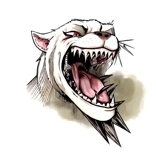 mouth with long tongue an sharp teeth and one eye in top of it tattoo design idea