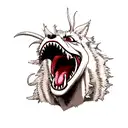 mouth with long tongue an sharp teeth and one eye in top of it tattoo design idea