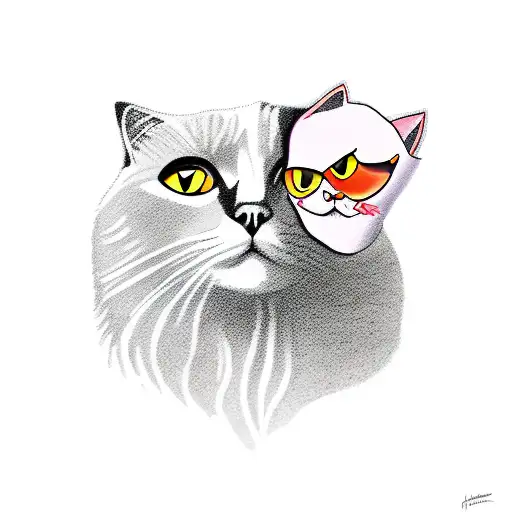 a cat and a crow and a philosopher tattoo design idea