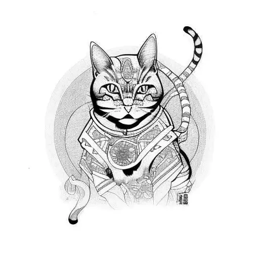 Samurai cat sacred tattoo design idea