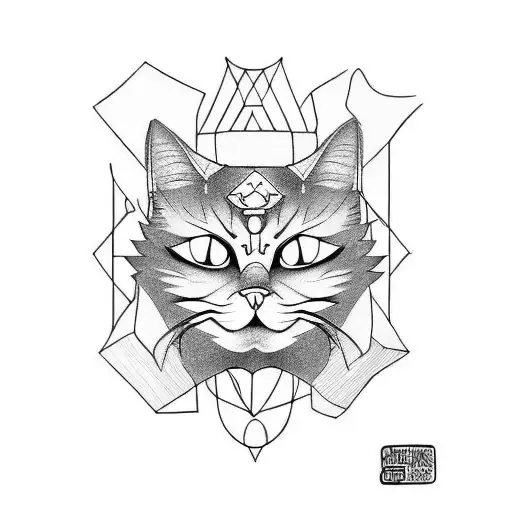 Samurai cat sacred tattoo design idea