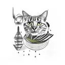 a cat and a crow and a philosopher tattoo design idea