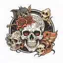 skull tattoos in the style of underground and anime tattoo design idea