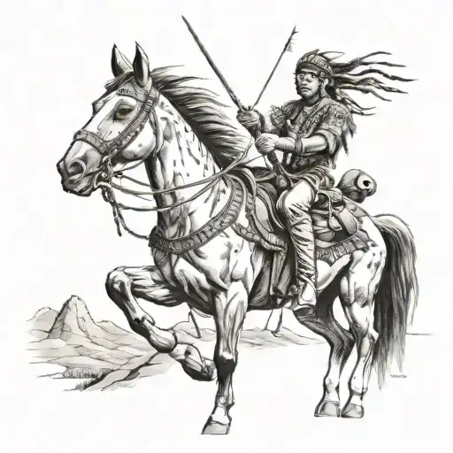 Beautiful Native American hunter riding a horse tattoo design idea