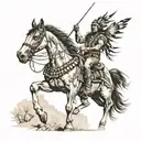 Beautiful Native American hunter riding a horse tattoo design idea