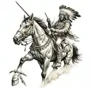 Beautiful Native American hunter riding a horse tattoo design idea