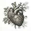 A realistic heart intertwined with a family tree, symbolizing the strong bond between family members tattoo design idea